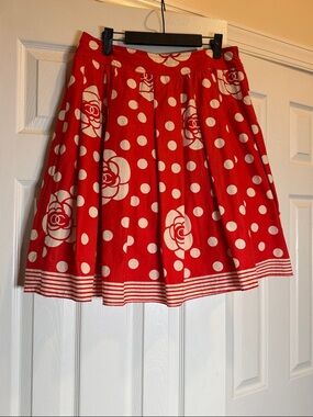 Red retro vintage Polka Dot & Floral A-Line Skirt - Women's